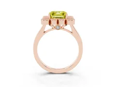 Fancy Yellow Asscher Cut Diamond Cluster Halo Ring Set in Rose gold with Milgrain Bezel Accents and Plain Band