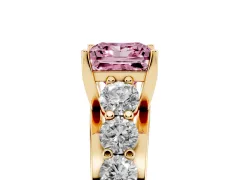 Fancy Pink Princess Cut Diamond Pavé Engagement Ring Set in Yellow gold with Prong Setting