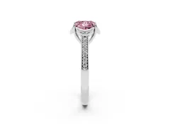 Fancy Pink Princess Cut Diamond Halo Ring Set in Silver with Channel Set Band and Prong Setting