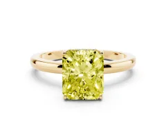Fancy Yellow Radiant Cut Diamond Solitaire Ring Set in Yellow gold with Plain Band and Prong Setting