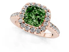 Fancy Green Cushion Cut Diamond Pavé Halo Ring Set in Rose gold with Prong Setting