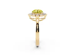 Fancy Yellow Round Cut Diamond Halo Cluster Engagement Ring Set in Yellow gold with Solitaire Band and Prong Setting
