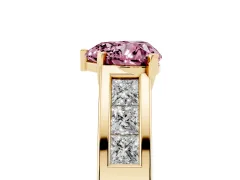 Fancy Pink Heart Cut Diamond Solitaire Ring Set in Yellow gold with Channel-Set Accent Stones and Prong Setting