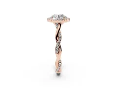 Round Cut Diamond Halo Twist Band Solitaire Ring Set in Rose gold with Prong Setting