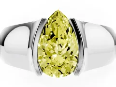 Fancy Yellow Pear Cut Diamond Bezel Solitaire Ring Set in White gold with Wide Band