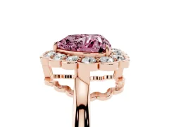 Fancy Pink Heart Cut Diamond Halo Cluster Engagement Ring Set in Rose gold with Solitaire Band and Prong Setting