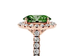Fancy Green Oval Cut Diamond Pavé Halo Engagement Ring Set in Rose gold with Pavé Band and Prong Setting
