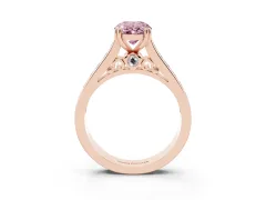 Fancy Pink Oval Cut Diamond Channel Set Solitaire Engagement Ring Set in Rose gold with Prong Setting