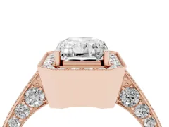 Radiant Cut Diamond Halo Engagement Ring Set in Rose gold with Accent Split Shank Band