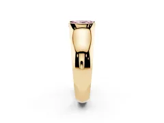 Fancy Pink Radiant Cut Diamond Bezel Solitaire Ring Set in Yellow gold with Wide Band
