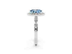 Fancy Blue Oval Cut Diamond Halo Engagement Ring Set in Platinum with Twisted Band and Prong Setting