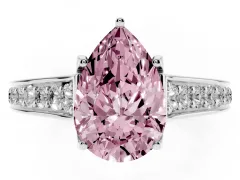 Fancy Pink Pear Cut Diamond Solitaire Pavé Engagement Ring Set in White gold with Prong Setting