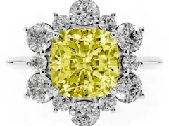 Fancy Yellow Cushion Cut Diamond Cluster Halo Ring Set in White gold with Solitaire Band and Prong Setting