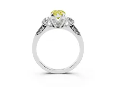 Fancy Yellow Pear Cut Diamond Three-Stone Ring Set in Silver with Pavé Band and Smaller Side Stones