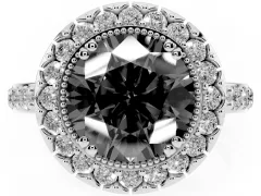 Fancy Black Round Cut Diamond Halo Ring Set in Platinum with Pavé Shank and Prong Setting