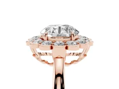 Round Cut Diamond Halo Cluster Engagement Ring Set in Rose gold with Solitaire Band and Prong Setting