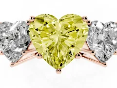 Fancy Yellow Heart Cut Diamond Three-Stone Ring Set in Rose gold with Textured Band