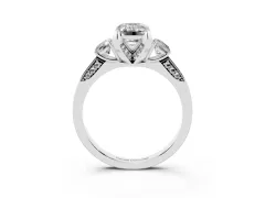 Fancy Yellow Emerald Cut Diamond Three-Stone Ring Set in Platinum with Pavé Band and Smaller Side Stones