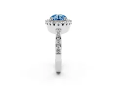 Fancy Blue Round Cut Diamond Halo Ring Set in Platinum with Pavé Shank and Prong Setting