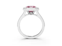 Fancy Pink Asscher Cut Diamond Halo Milgrain Pavé Band Ring Set in Silver with Prong Setting