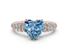 Fancy Blue Heart Cut Diamond Pavé Band Solitaire Ring Set in Rose gold with Close-Set Accent Stones and Prong Setting