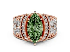 Fancy Green Marquise Cut Diamond Milgrain Halo Pavé Engagement Ring Set in Rose gold with Prong Setting
