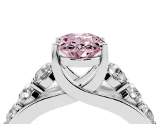 Fancy Pink Oval Cut Diamond Pavé Engagement Ring Set in Silver with Prong Setting