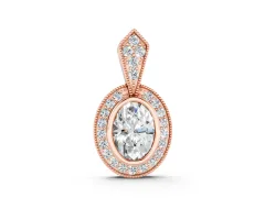 Oval Diamond Halo Pendant Set in Rose gold with Pavé-Set Frame