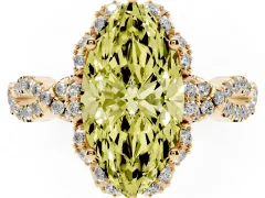 Fancy Yellow Marquise Cut Diamond Halo Twist Band Solitaire Ring Set in Yellow gold with Prong-Set Center Stone