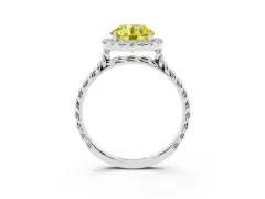 Fancy Yellow Round Cut Diamond Halo Ring Set in Platinum with Plain Twisted Band