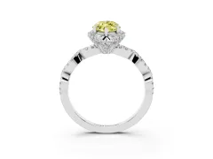 Fancy Yellow Marquise Cut Diamond Halo Twist Band Solitaire Ring Set in Platinum with Prong-Set Center Stone