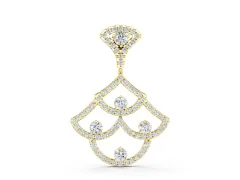 Pavé Round Diamond Fan Pendant Set in Yellow gold with Prong Setting