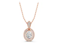 Oval Diamond Halo Pendant Set in Rose gold with Pavé-Set Frame