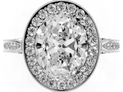 Oval Cut Diamond Halo Engagement Ring Set in Silver with Accent Split Shank Band