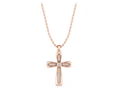 Pavé Round Diamond Cross Pendant Set in Rose gold with Bezel Outline