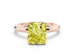 Fancy Yellow Radiant Cut Diamond Solitaire Ring Set in Rose gold with Plain Band and Prong Setting