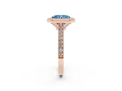 Fancy Blue Radiant Cut Diamond Halo Milgrain Pavé Band Ring Set in Rose gold with Prong Setting