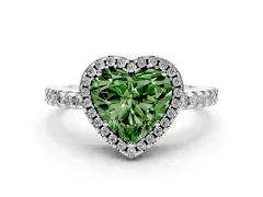 Fancy Green Heart Cut Diamond Halo Ring Set in Platinum with Pavé Shoulders and Halo-Framed Center