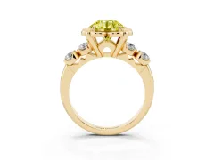 Fancy Yellow Round Cut Diamond Floral Halo Ring Set in Yellow gold with Shared Prong Band