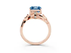 Fancy Blue Asscher Cut Diamond Solitaire Twist Engagement Ring Set in Rose gold with Pavé Leaf Accents