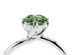 Fancy Green Oval Cut Diamond Solitaire Engagement Ring Set in Platinum with Classic Plain Band