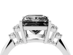 Fancy Black Princess Cut Diamond Cluster Ring Set in Silver with Plain Band and Prong Setting