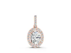 Oval Diamond Halo Pendant Set in Rose gold with Prong-Set Centerpiece
