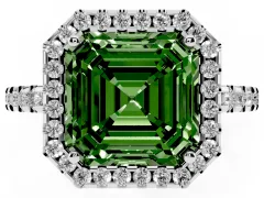 Fancy Green Asscher Cut Diamond Halo Ring Set in Platinum with Pavé Shoulders and Halo-Framed Center