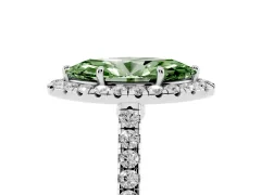 Fancy Green Marquise Cut Diamond Halo Pavé Engagement Ring Set in White gold with Prong Setting
