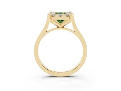 Fancy Green Emerald Cut Diamond Cluster Halo Solitaire Ring Set in Yellow gold with Prong Setting