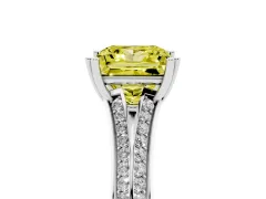 Fancy Yellow Princess Cut Diamond Split Shank Pavé Engagement Ring Set in Platinum with Prong-Set Center Stone