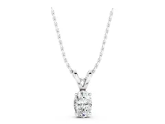 Oval Solitaire Diamond Pendant Set in Silver with Prong Setting
