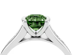 Fancy Green Emerald Cut Diamond Bezel-Set Solitaire Ring Set in Silver with Channel-Set Band