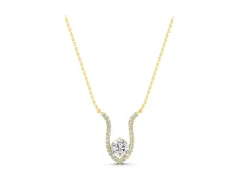 Round Brilliant Halo Pendant Set in Yellow gold with Prong-Set Center and Curved Frame